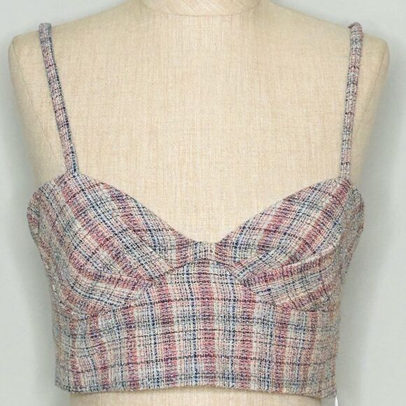 NEW Zara Tweed Boucle Knit Corset Crop Top Bralette Pink & Blue Metallic Medium - Picture 11 of 16